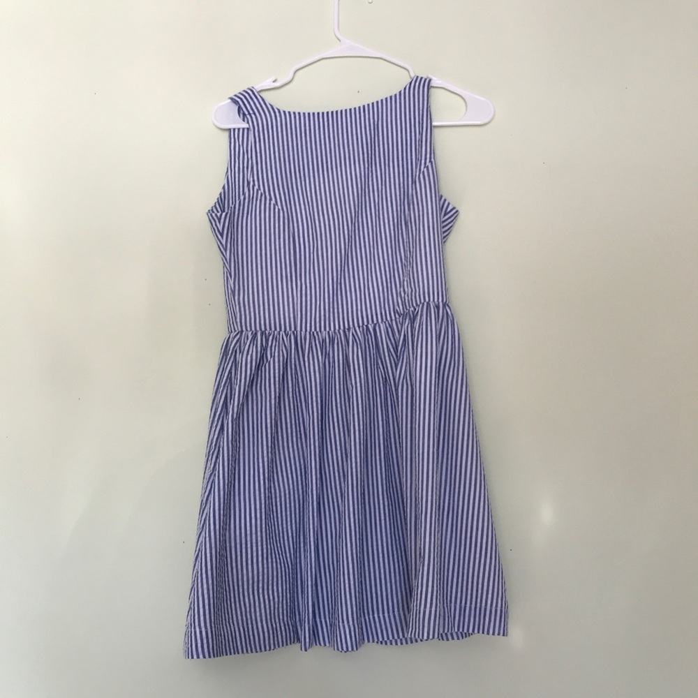 blue and white striped dress